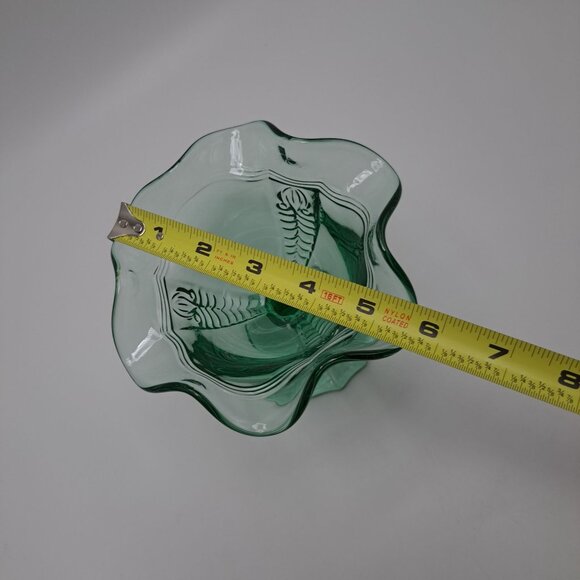 Vintage Fenton Green Glass Ribbon Edge Pedestal Bowl Candy Dish Compote - Picture 3 of 7